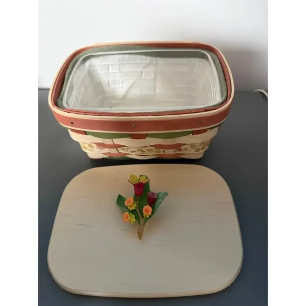 Longaberger 2012 Mother's Day Basket Lid and Floral Lid Knob Protector Liner